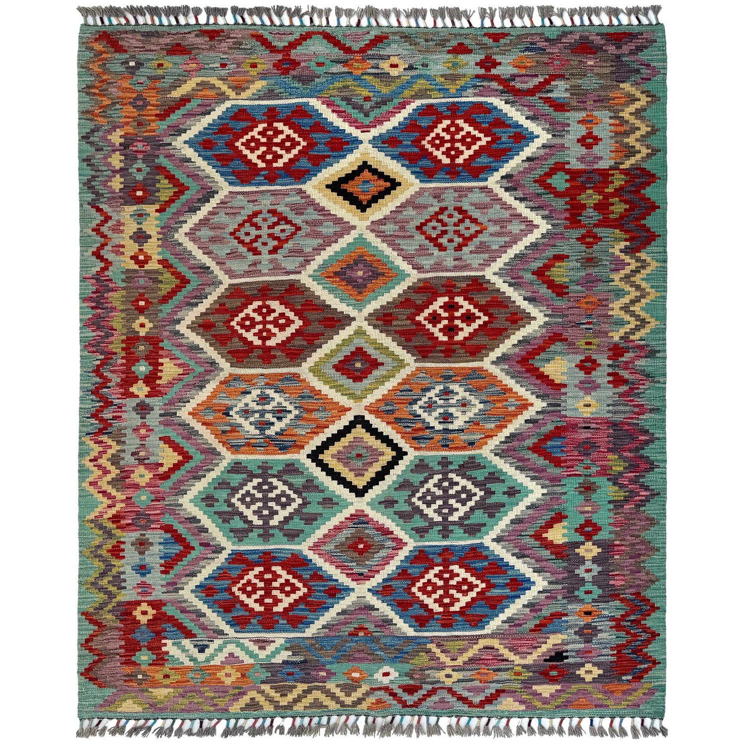 Hand Knotted Flatweave Kilim 5' 0" x 6' 7" ft / 152 x 201 cm - No. P37178