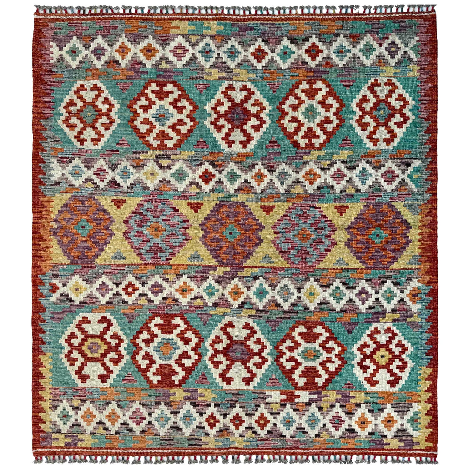Handmade Afghan Vegetable Kilim 5' 0" x 6' 3" ft / 152 x 190 cm - No. P37179