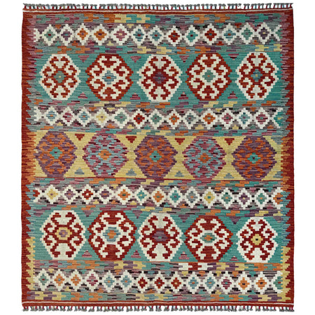 Handmade Afghan Vegetable Kilim 5' 0" x 6' 3" ft / 152 x 190 cm - No. P37179