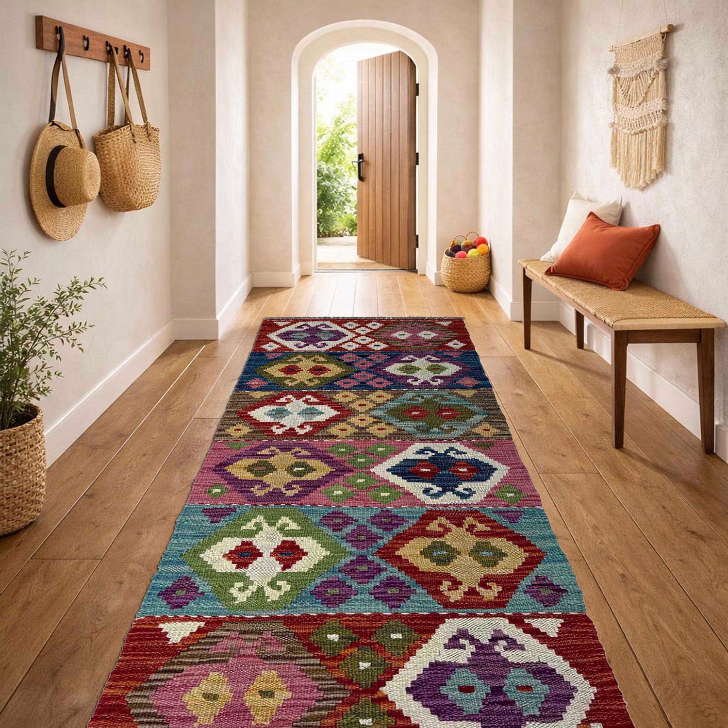 Hand Knotted Afghan Style Kilim Runner 1' 8" x 4' 10"  ft / 52 x 148 cm - No. P37208