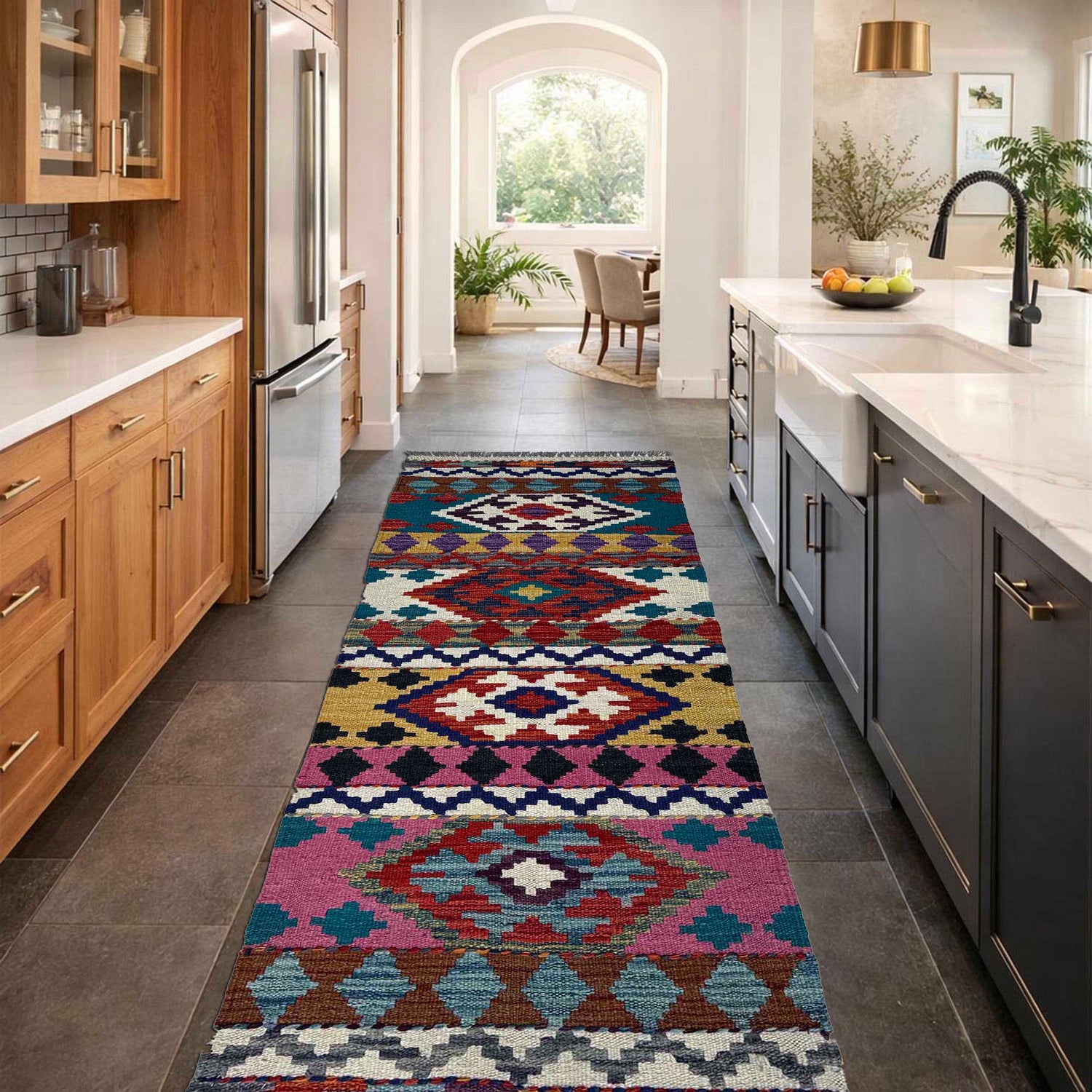 Handmade Turkish Design Wool Kilim Runner 1' 9" x 4' 10"  ft / 53 x 147 cm - No. P37212