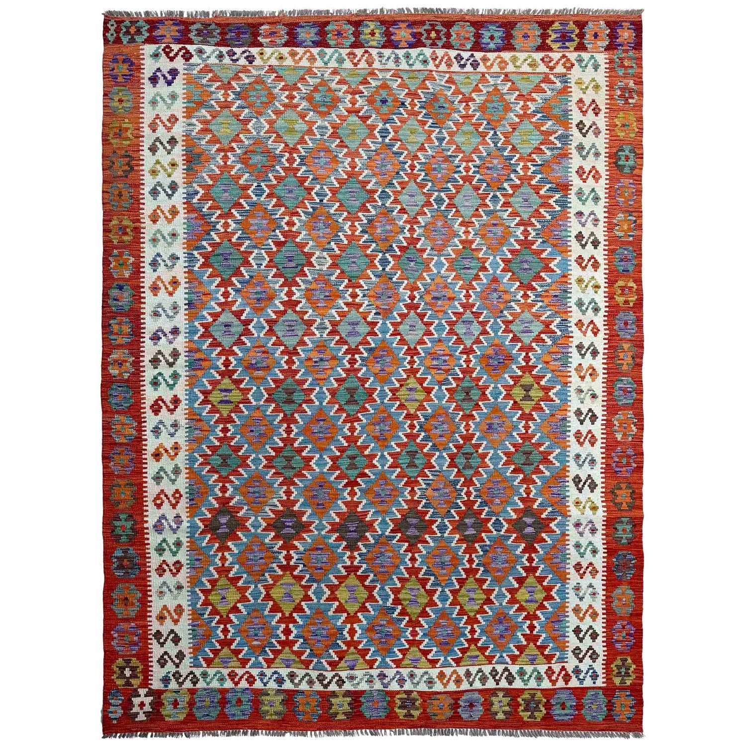 Handmade Afghan Vegetable Kilim 7' 3" x 10' 4" ft / 222 x 314 cm - No. P37216