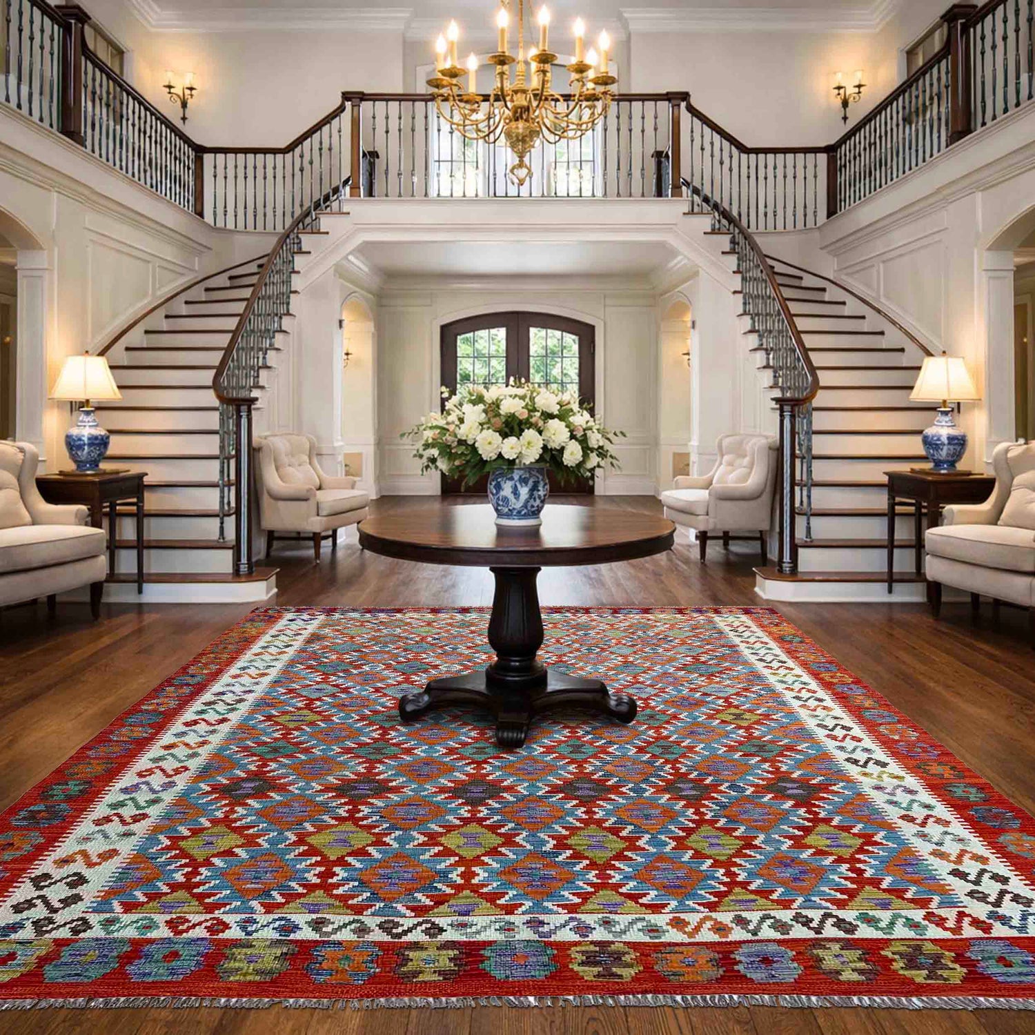 Handmade Afghan Vegetable Kilim 7' 3" x 10' 4" ft / 222 x 314 cm - No. P37216