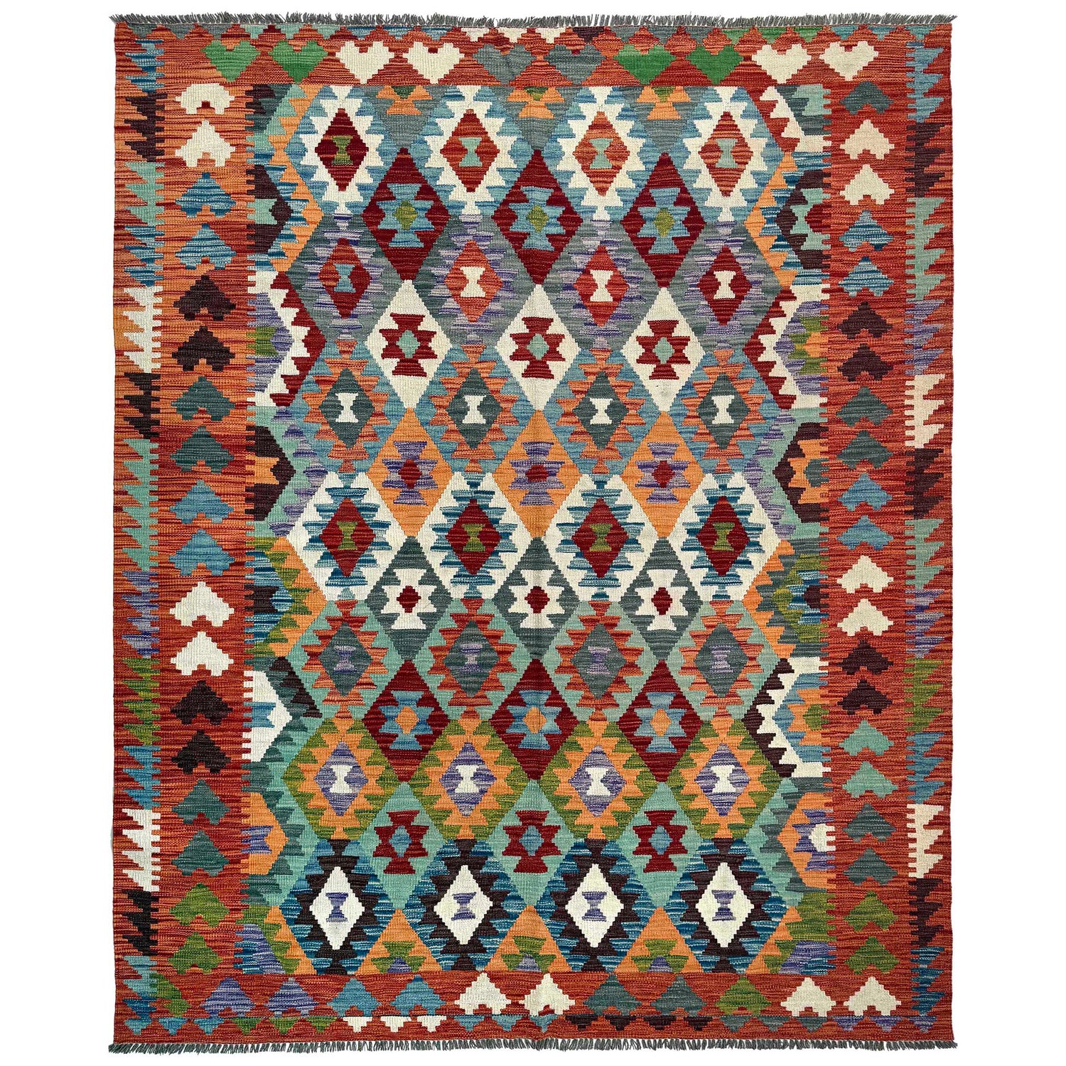 Hand Knotted Afghan Style Kilim 6' 5" x 9' 7" ft / 196 x 292 cm - No. P37217