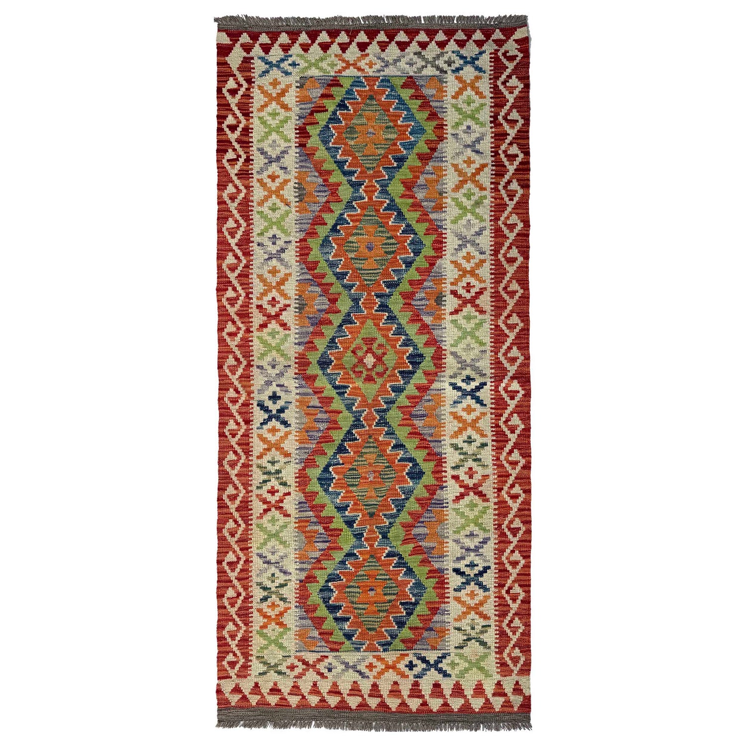 Hand Woven Wool Kelim Runner 3' 0" x 6' 10" ft / 92 x 209 cm - No. P37219