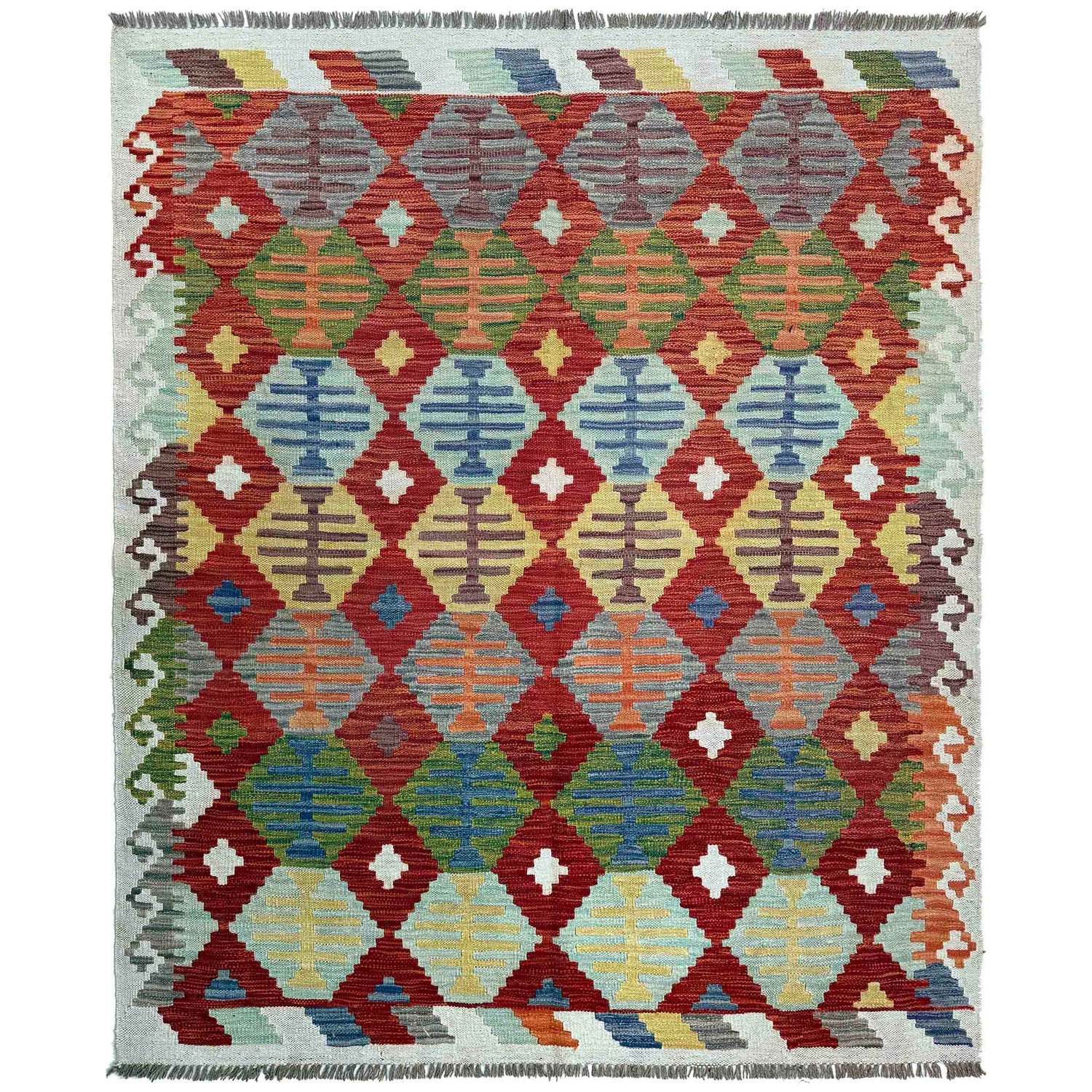 Handmade Afghan Vegetable Kilim5' 0" x 6' 3" ft / 152 x 191 cm - No. P37227