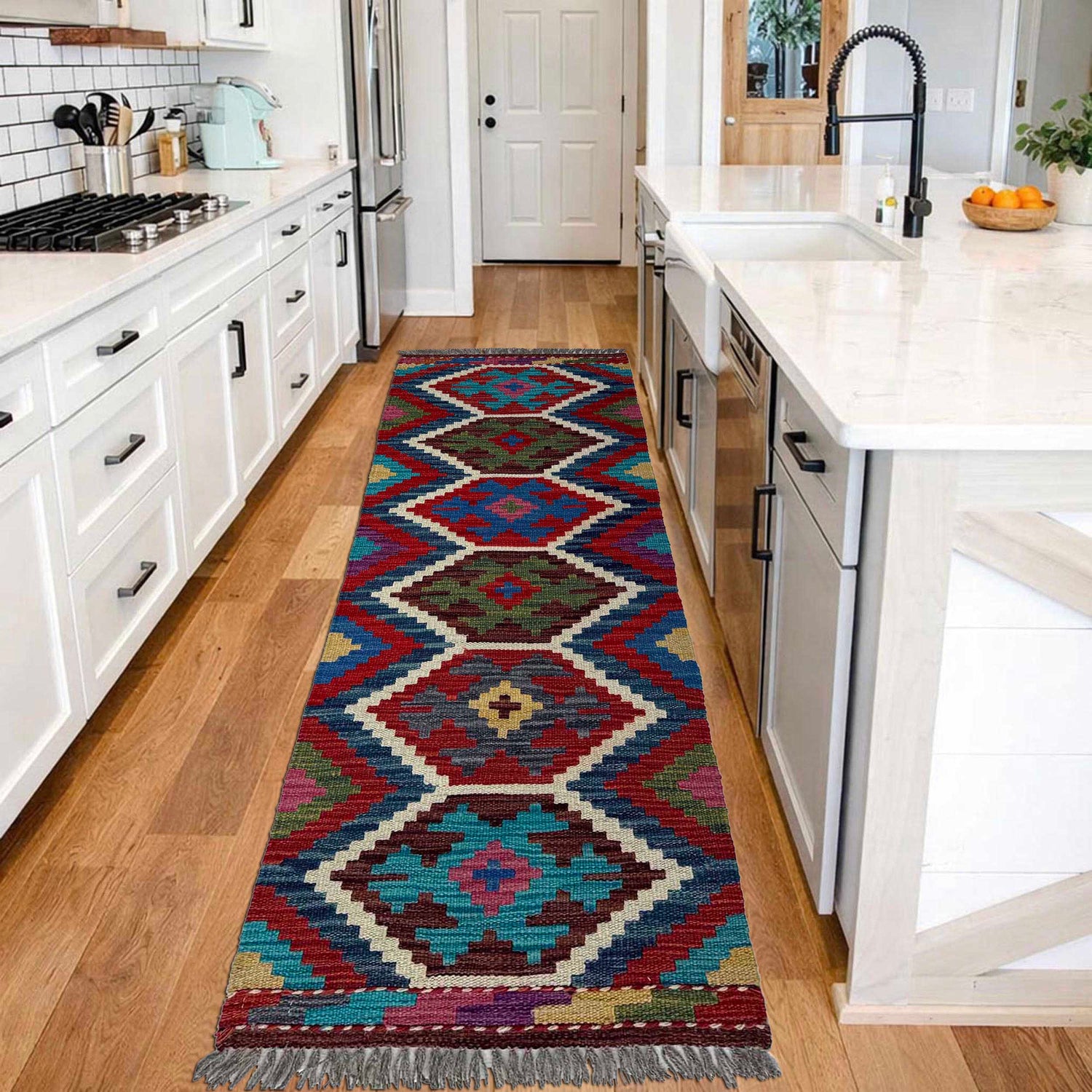 Hand Woven Wool Kelim Runner 1' 8" x 5' 2"  ft / 51 x 158 cm - No. P37239