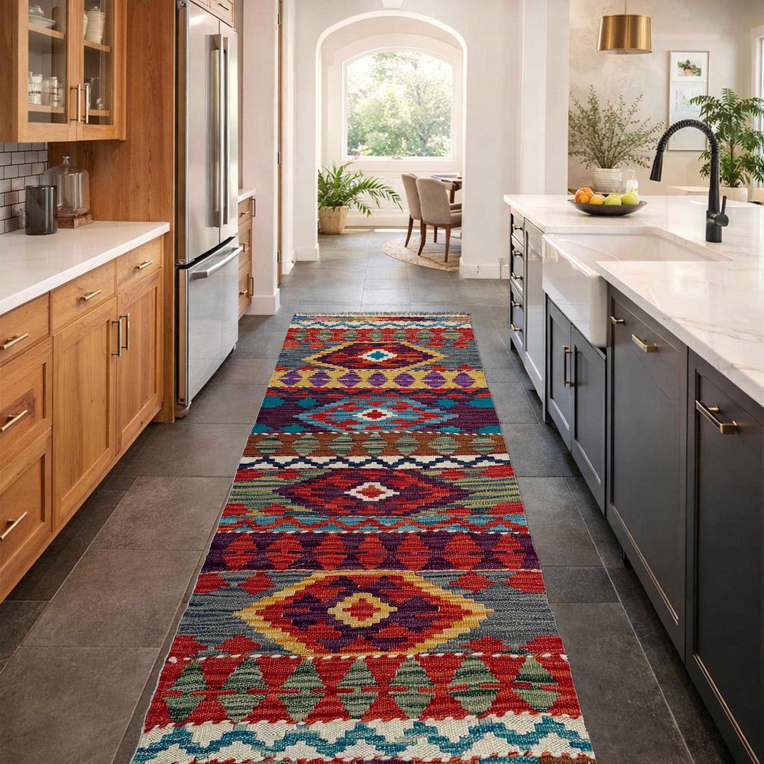 Hand Knotted Afghan Style Kilim Runner 1' 8" x 5' 1"  ft / 52 x 154 cm - No. P37241