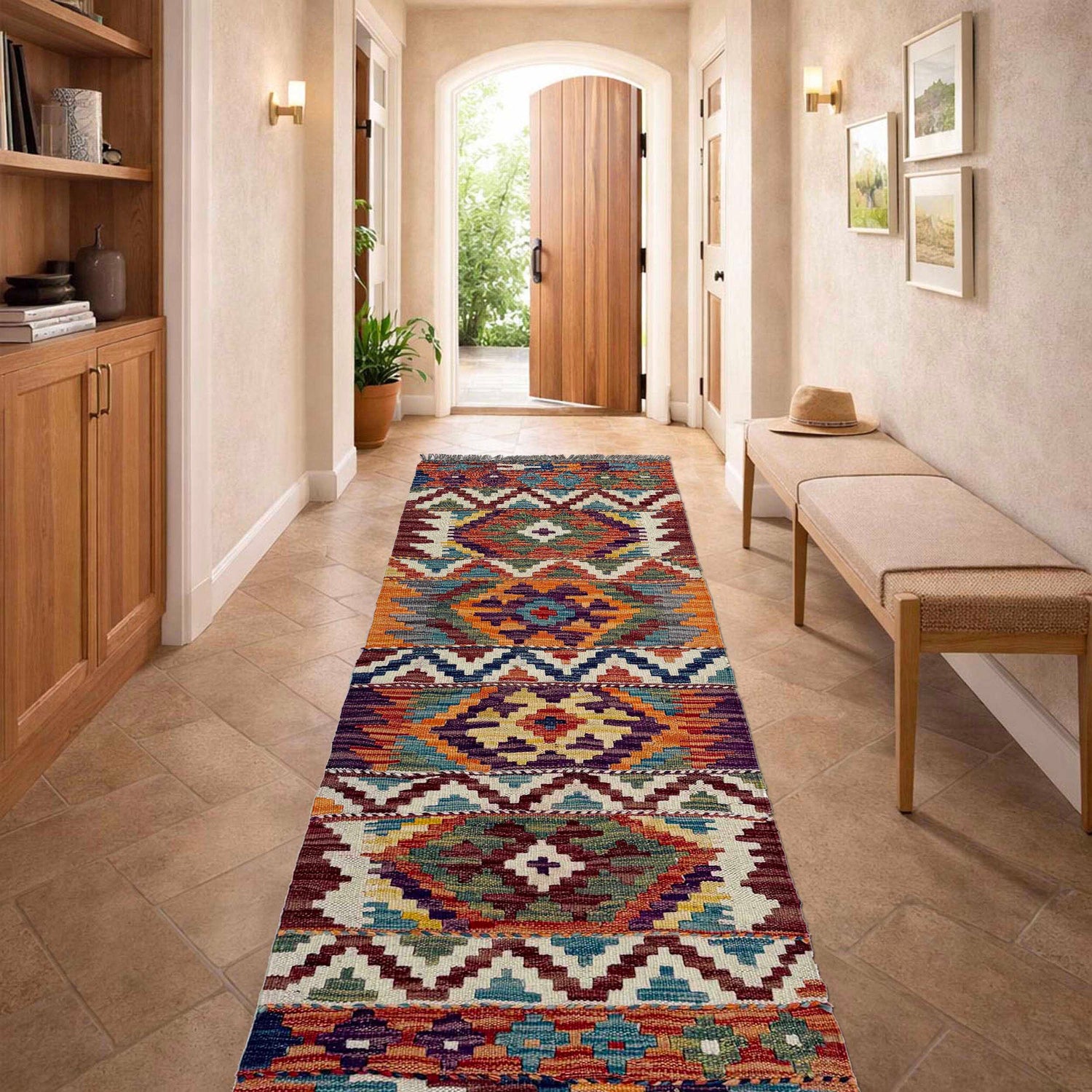 Hand Woven Wool Kelim Runner 1' 7" x 4' 11"  ft / 48 x 150 cm - No. P37242