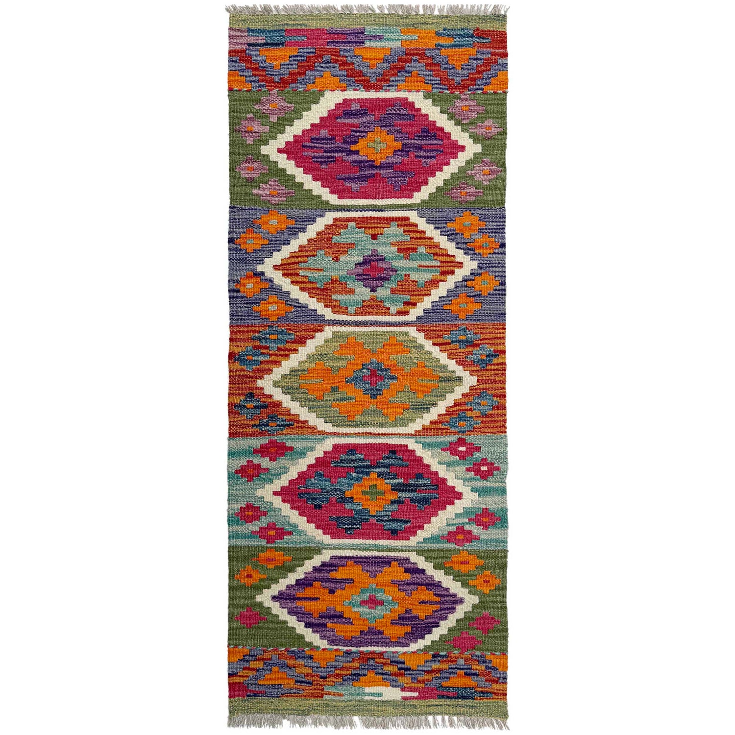 Handmade Turkish Design Wool Kilim Runner 1' 8" x 4' 8"  ft / 52 x 143 cm - No. P37245