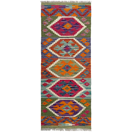Handmade Turkish Design Wool Kilim Runner 1' 8" x 4' 8"  ft / 52 x 143 cm - No. P37245