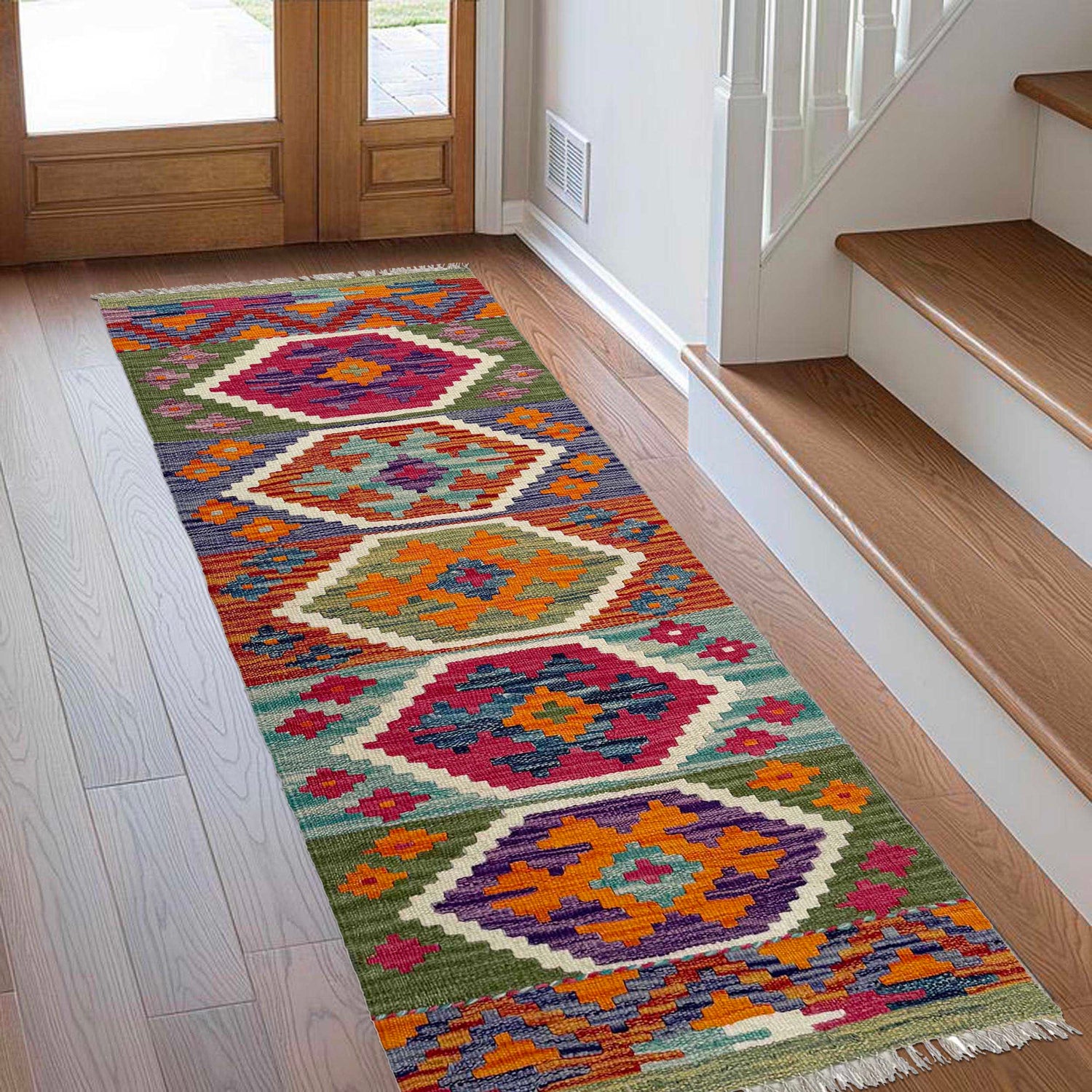 Handmade Turkish Design Wool Kilim Runner 1' 8" x 4' 8"  ft / 52 x 143 cm - No. P37245