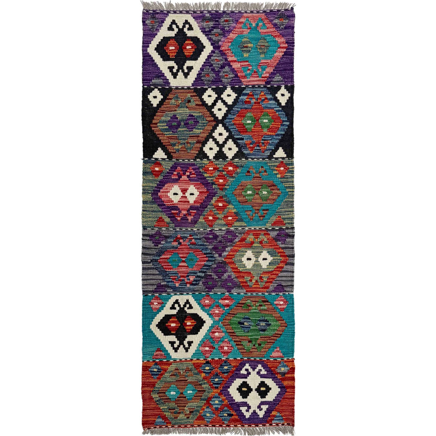 Handmade Turkish Design Wool Kilim Runner 1' 9" x 5' 7" ft / 54 x 171 cm - No. P37246