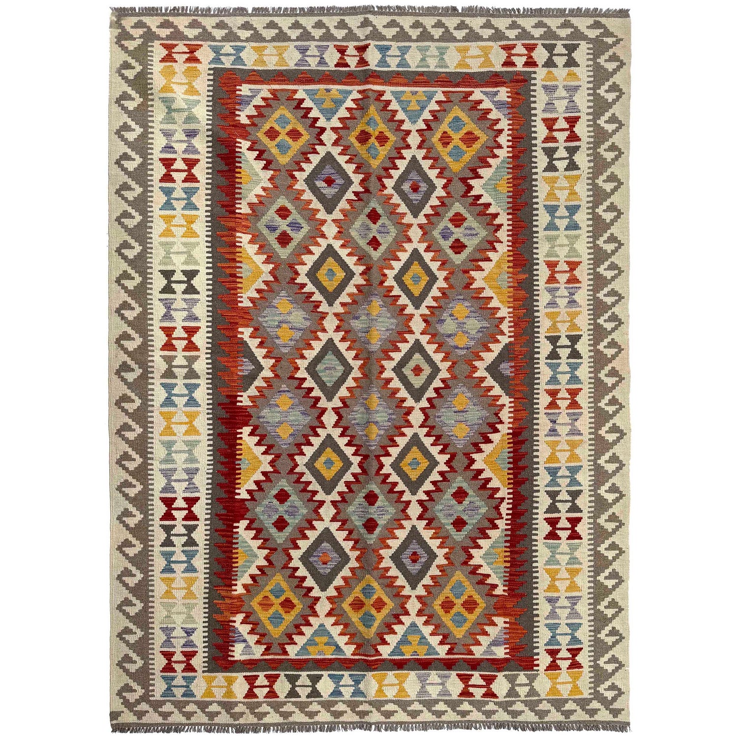 Handmade Turkish Design Wool Kilim 6' 8" x 10' 1" ft / 203 x 307 cm - No. P37247