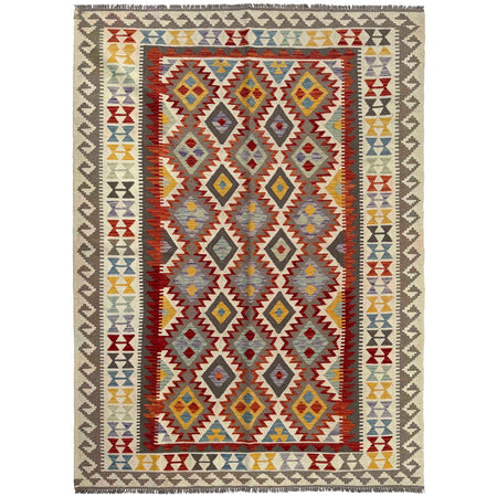 Handmade Turkish Design Wool Kilim 6' 8" x 10' 1" ft / 203 x 307 cm - No. P37247