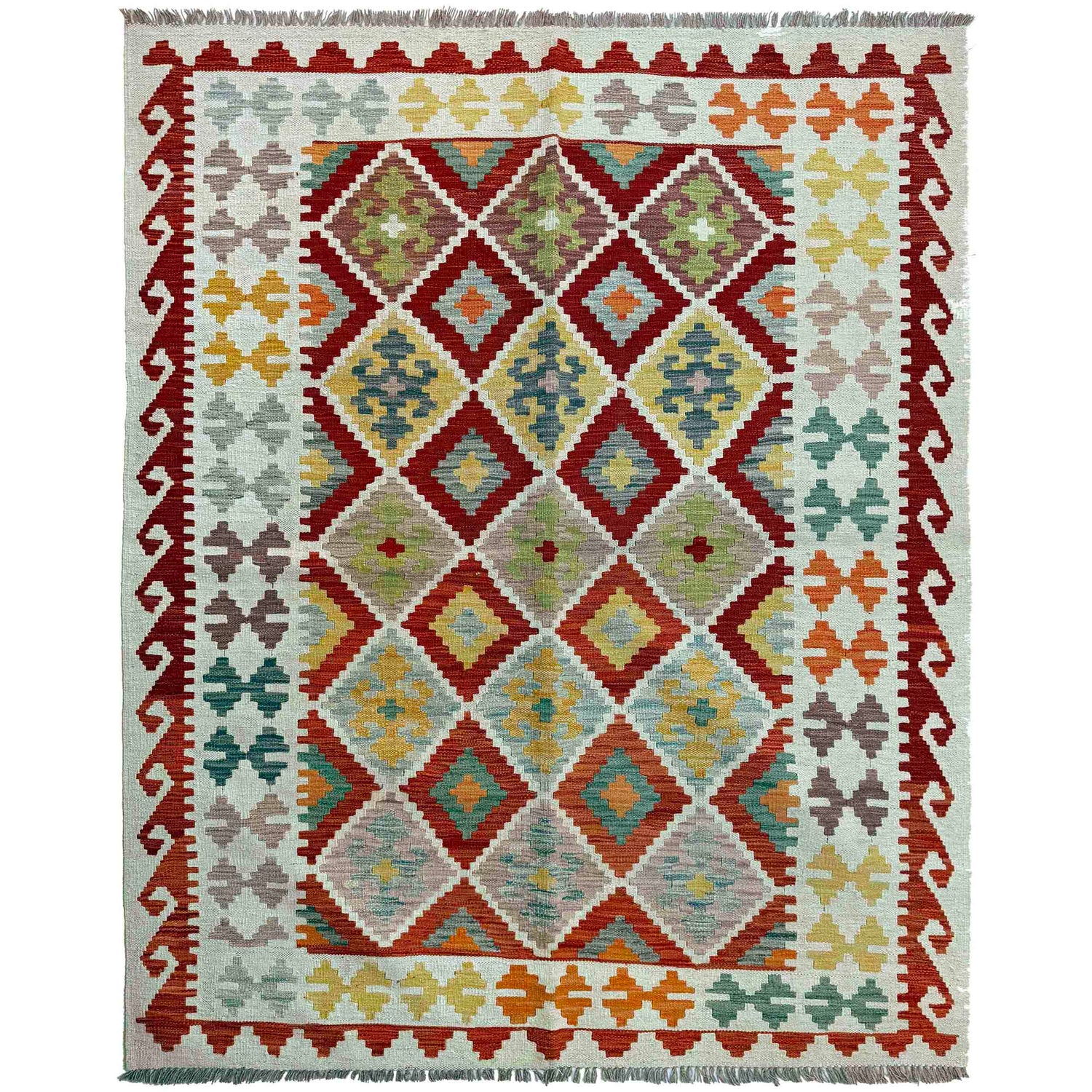 Handmade Afghan Vegetable Kilim 4' 10" x 6' 7" ft / 148 x 201 cm - No. P37248