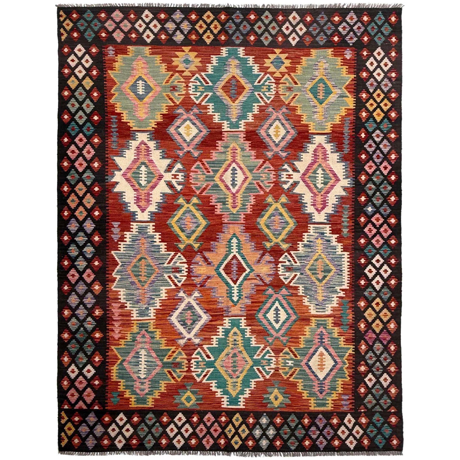 Hand Knotted Flatweave Kilim 6' 7" x 9' 9" ft / 200 x 296 cm - No. P37250