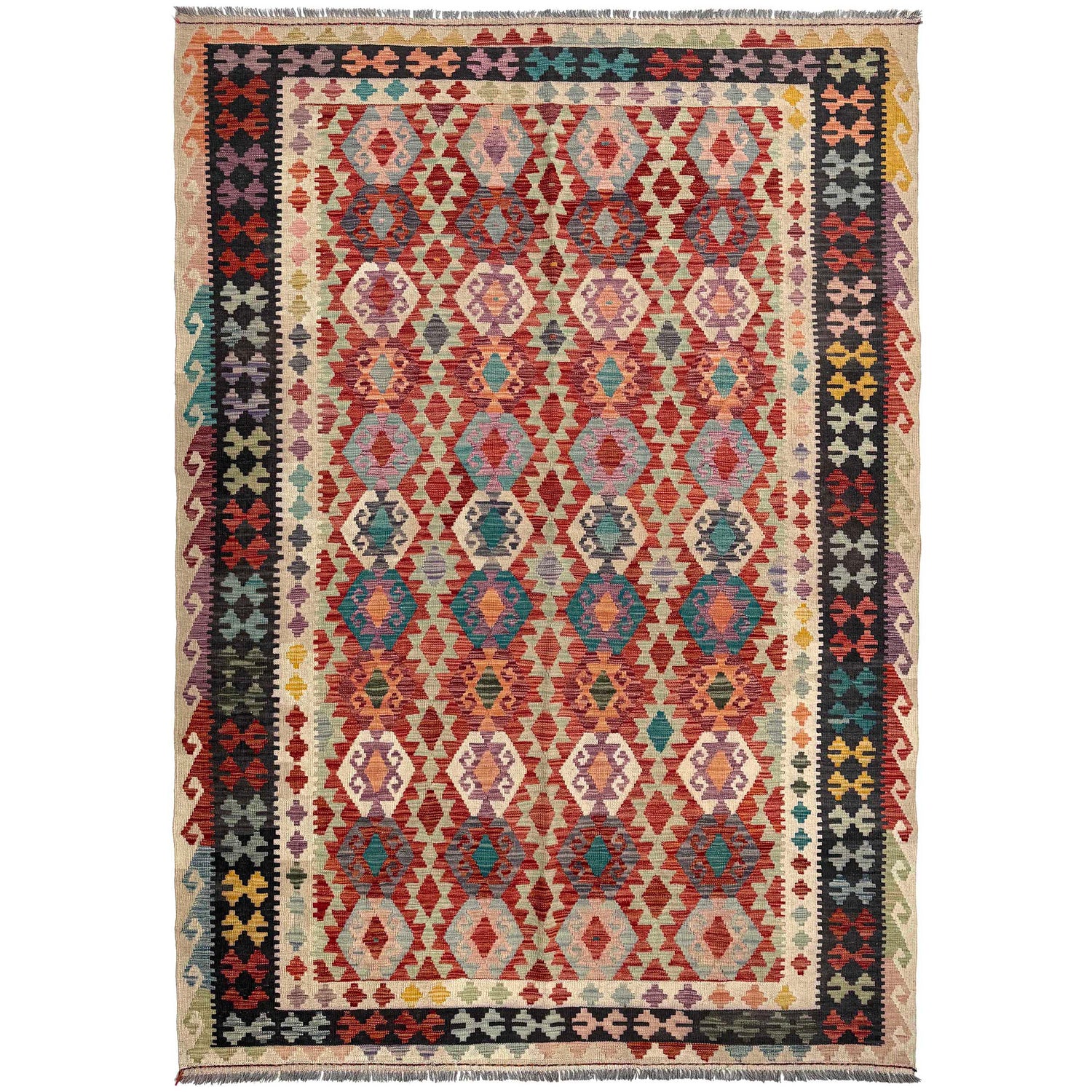 Handmade Afghan Vegetable Kilim 6' 9" x 9' 11" ft / 205 x 303 cm - No. P37251