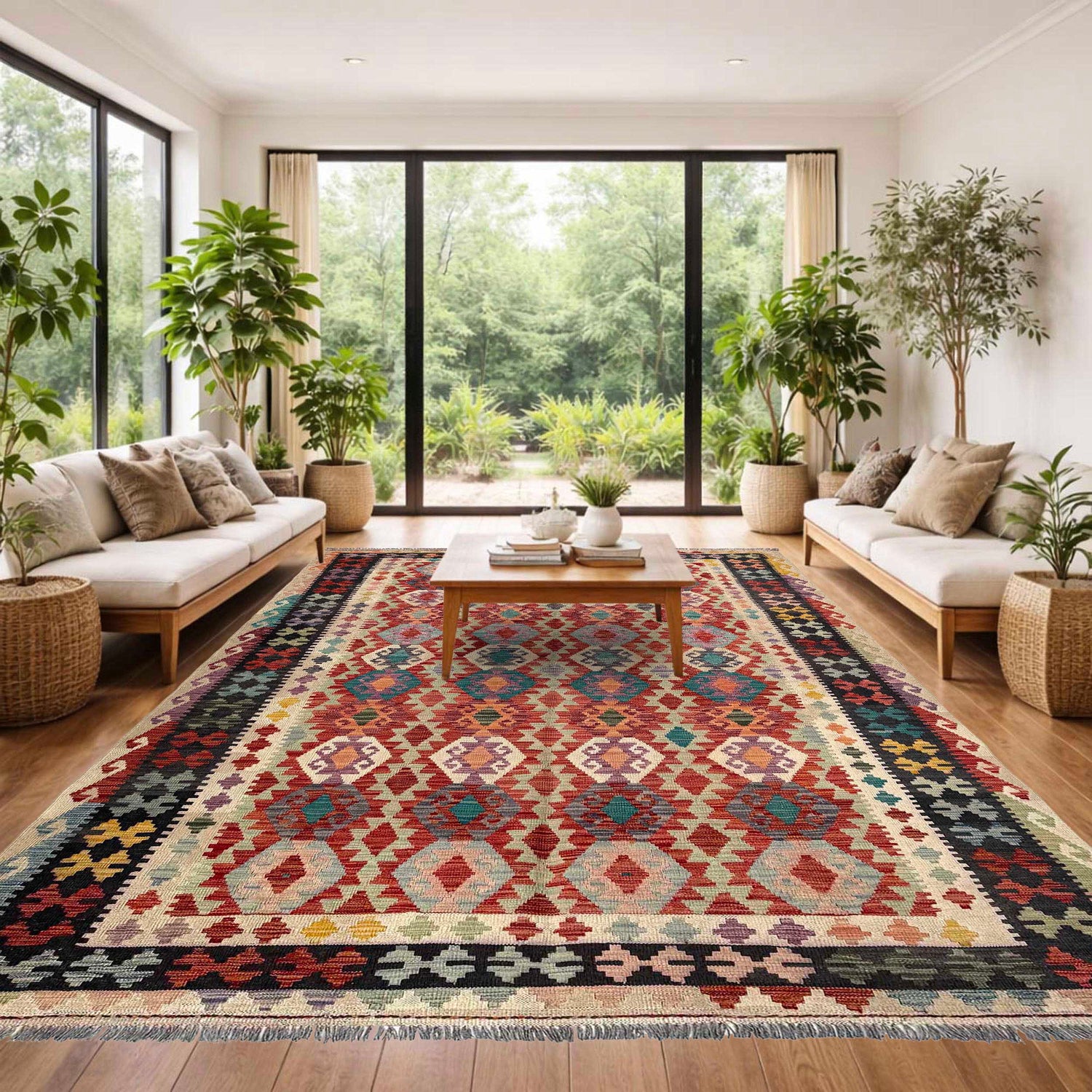 Handmade Afghan Vegetable Kilim 6' 9" x 9' 11" ft / 205 x 303 cm - No. P37251