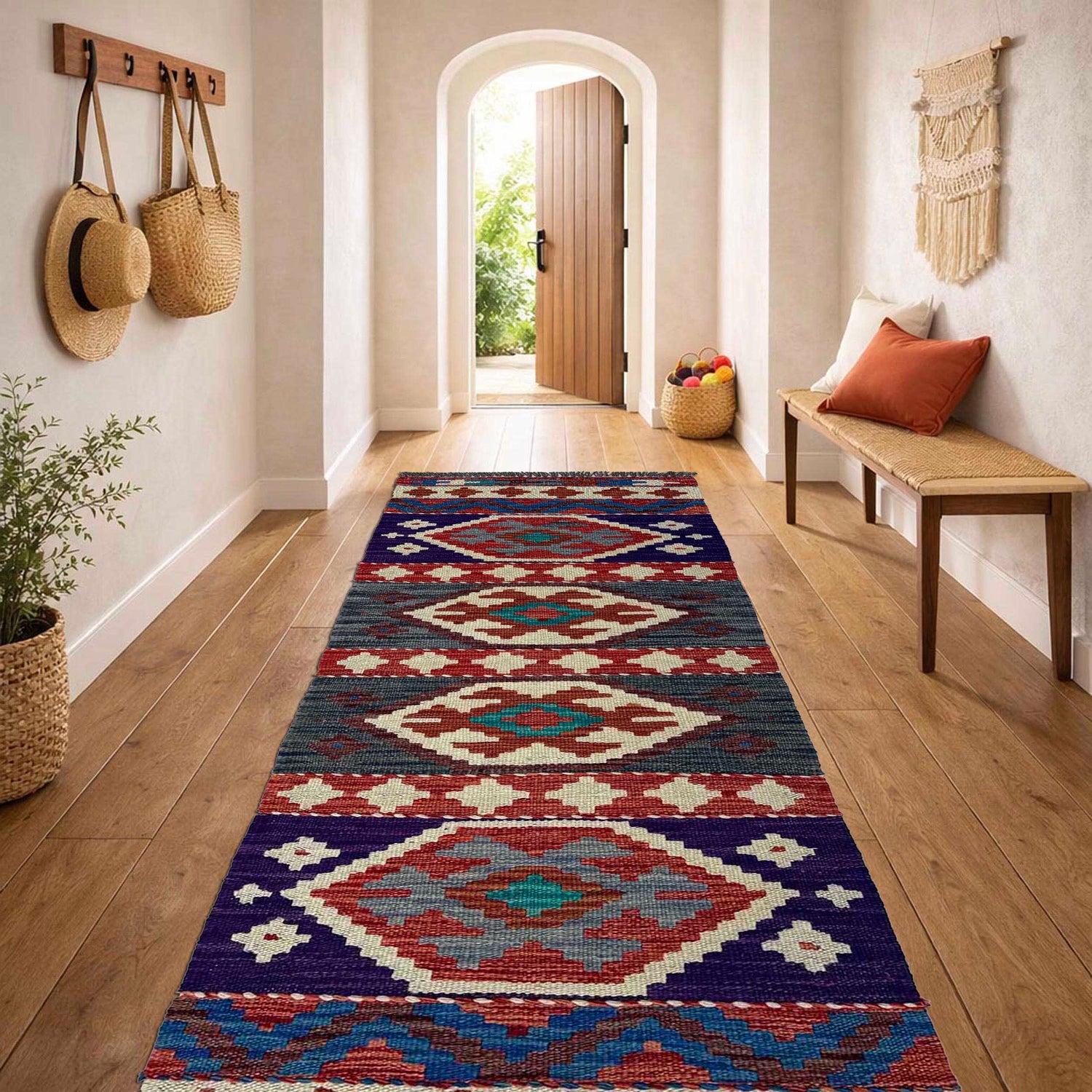 Handmade Afghan Vegetable Kilim Runner 1' 7" x 4' 11"  ft / 47 x 149 cm - No. P37254