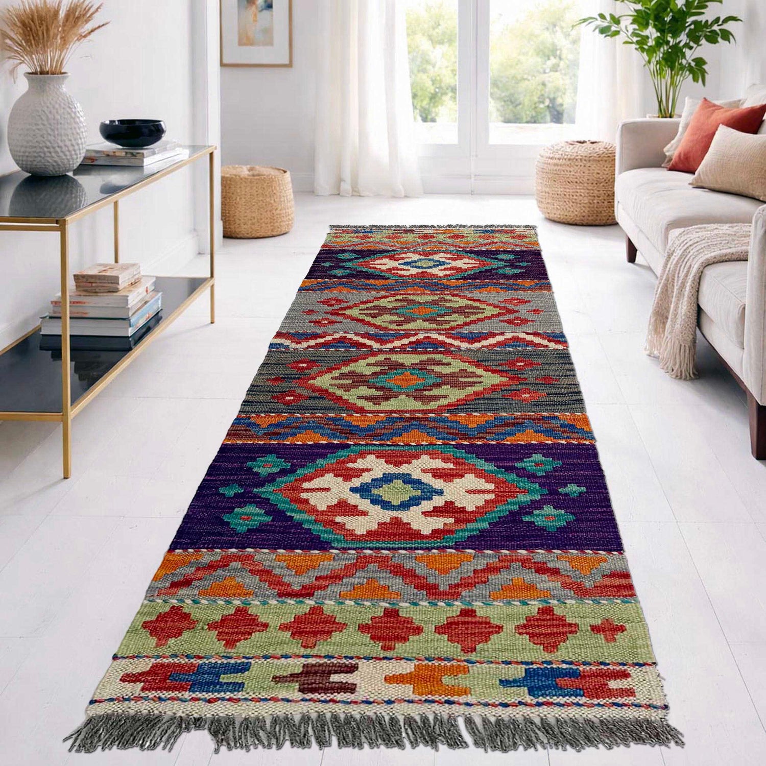Handmade Afghan Vegetable Kilim Runner 1' 7" x 4' 9"  ft / 48 x 145 cm - No. P37260