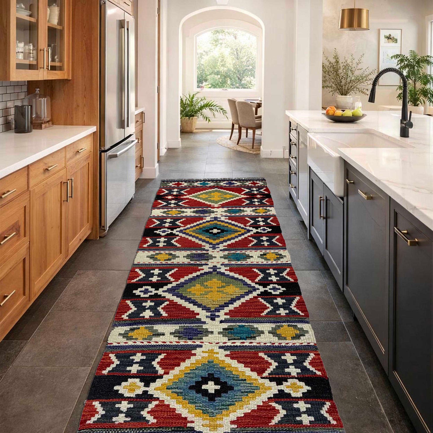 Multi Color ful Flat-Weave Wool Kilim Runner  1' 8" x 5' 3"  ft / 52 x 159 cm - No. P37261