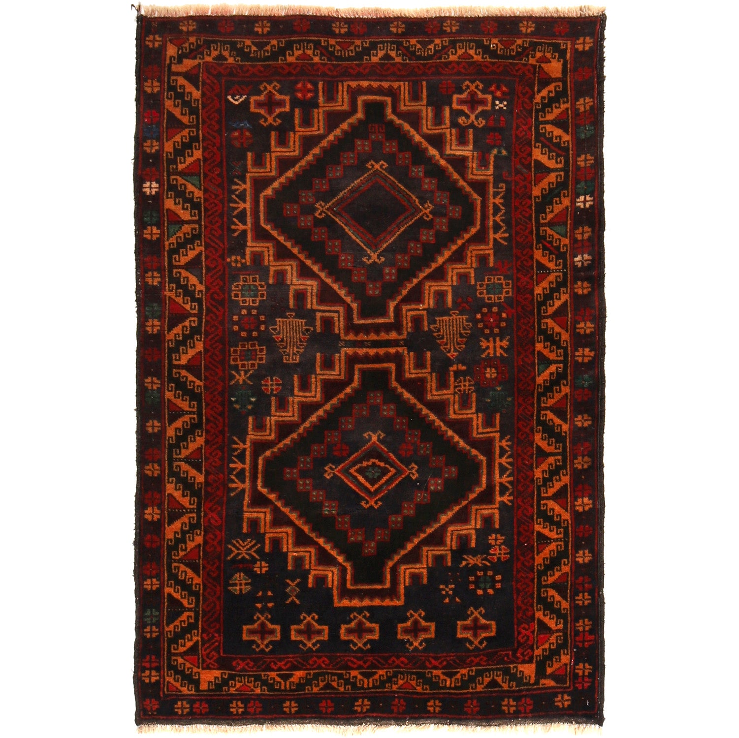 Tribal Baloch Rug 3' 0" x 4' 8" ft / 91 x 142 cm - No. R12714