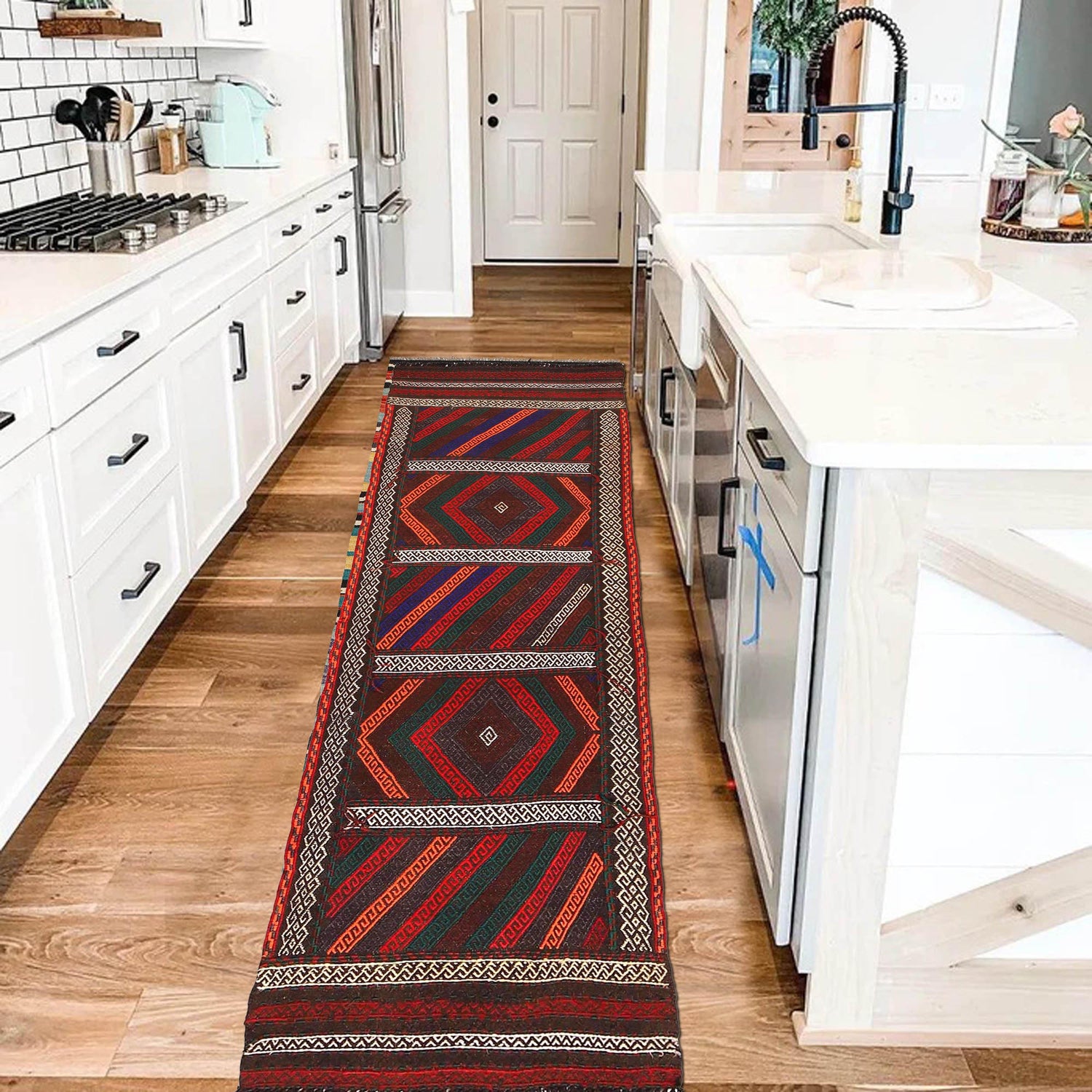 Handmade Flatweave Kilim Runner 2' 0" x 7' 0" ft / 62 x 214 cm - No. R18401