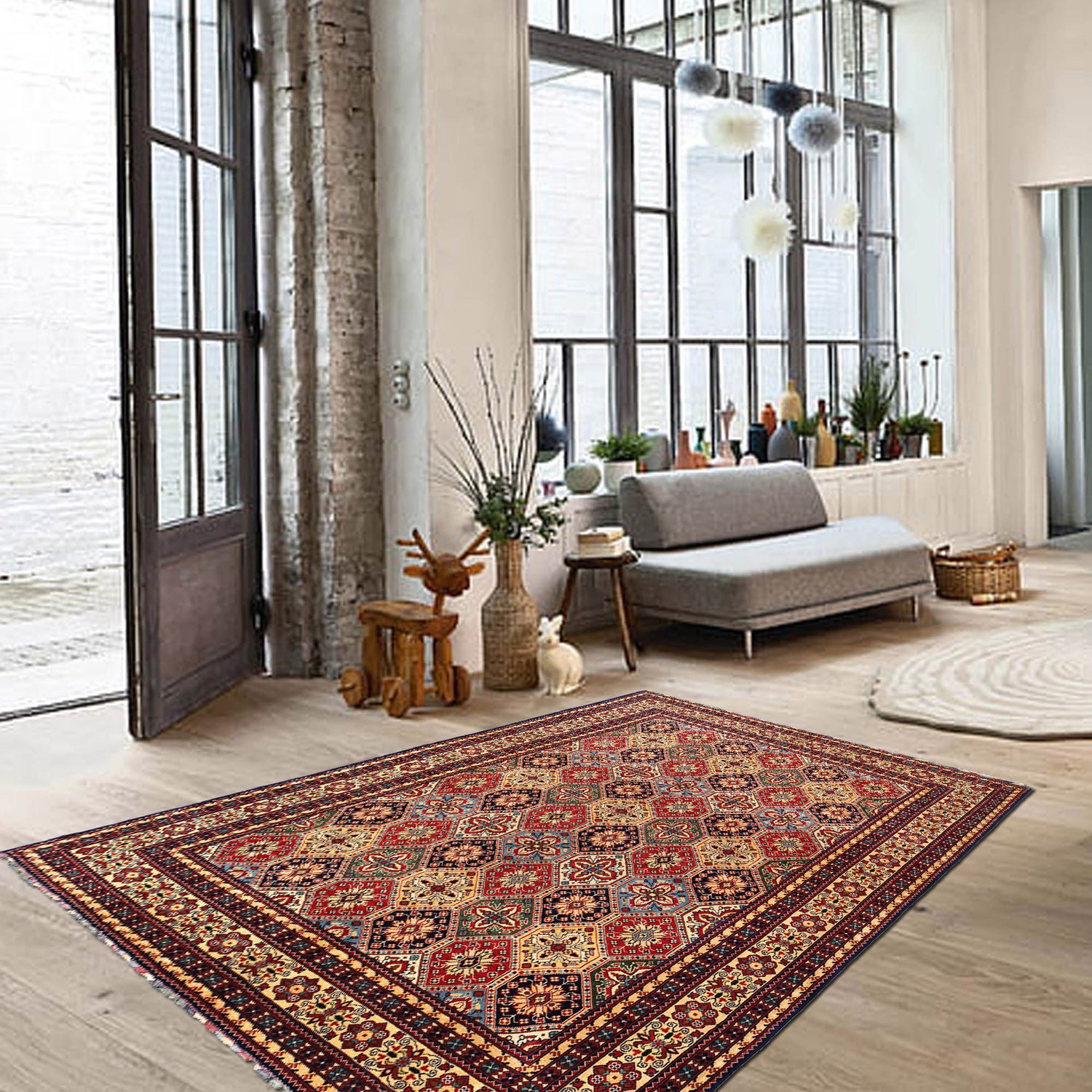 Authentic Hand-Knotted Afghan Rug 6' 9" x 9' 6" ft / 206 x 290 cm - No. R21347