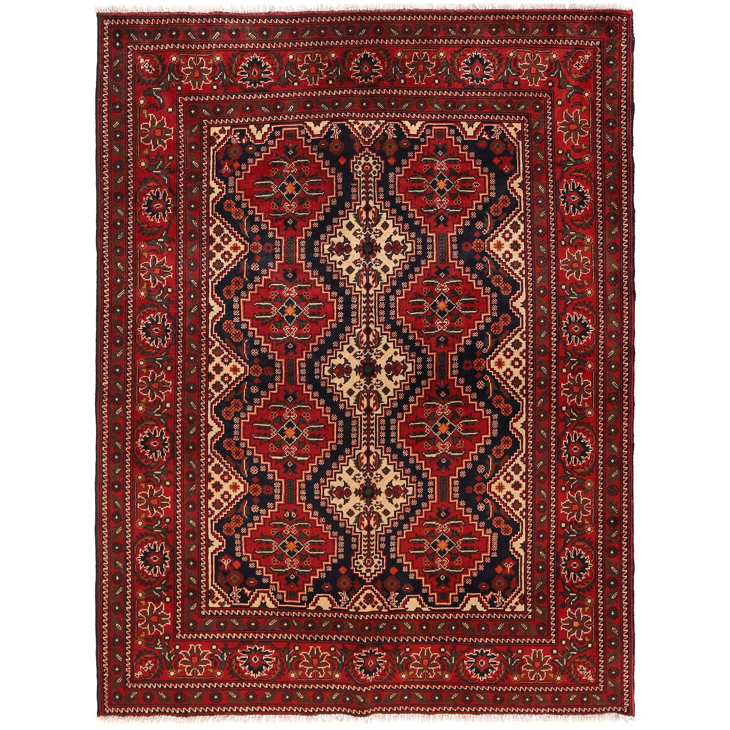 Authentic Hand-Knotted Afghan Rug 5' 5" x 6' 8" ft / 166 x 202 cm - No. R21355