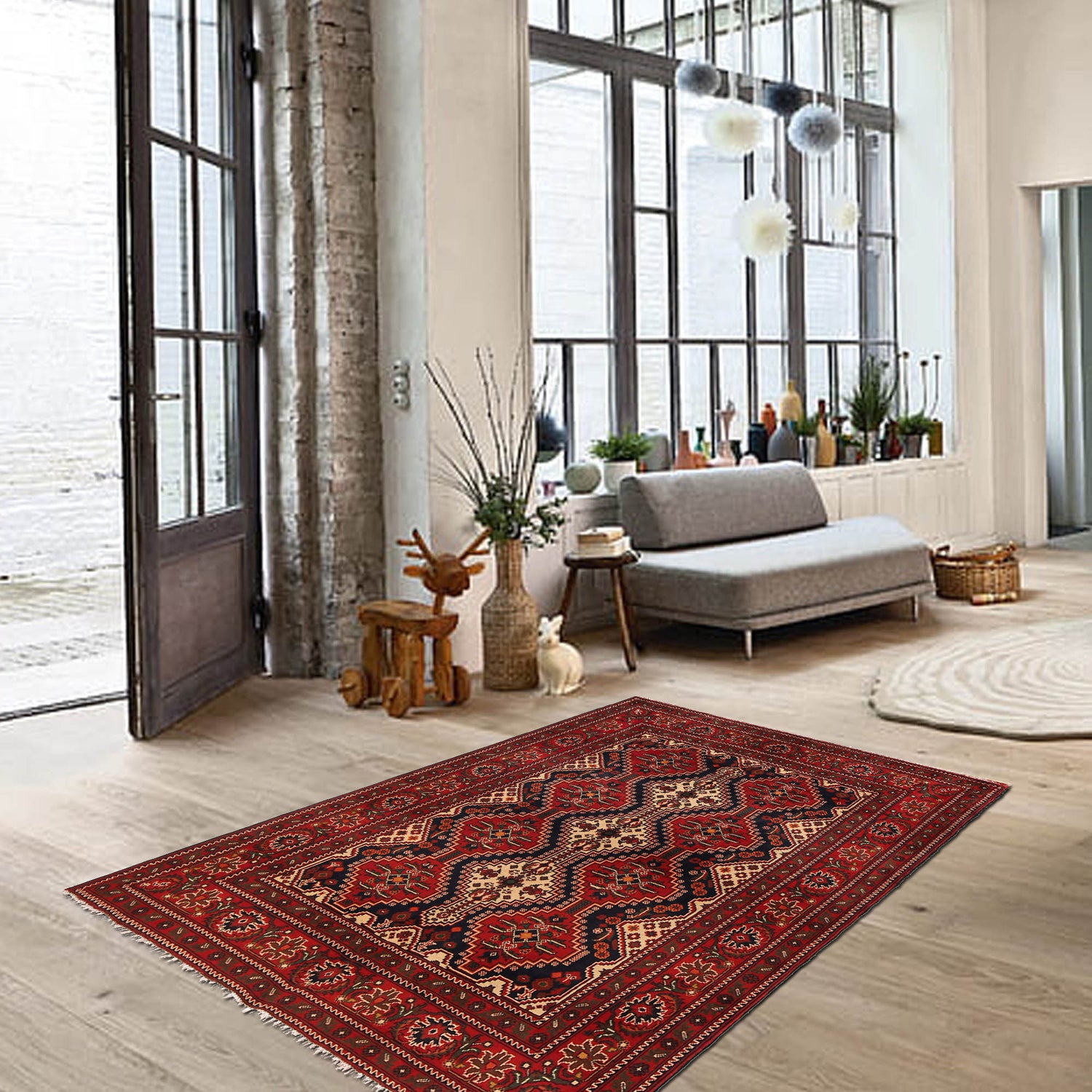 Authentic Hand-Knotted Afghan Rug 5' 5" x 6' 8" ft / 166 x 202 cm - No. R21355