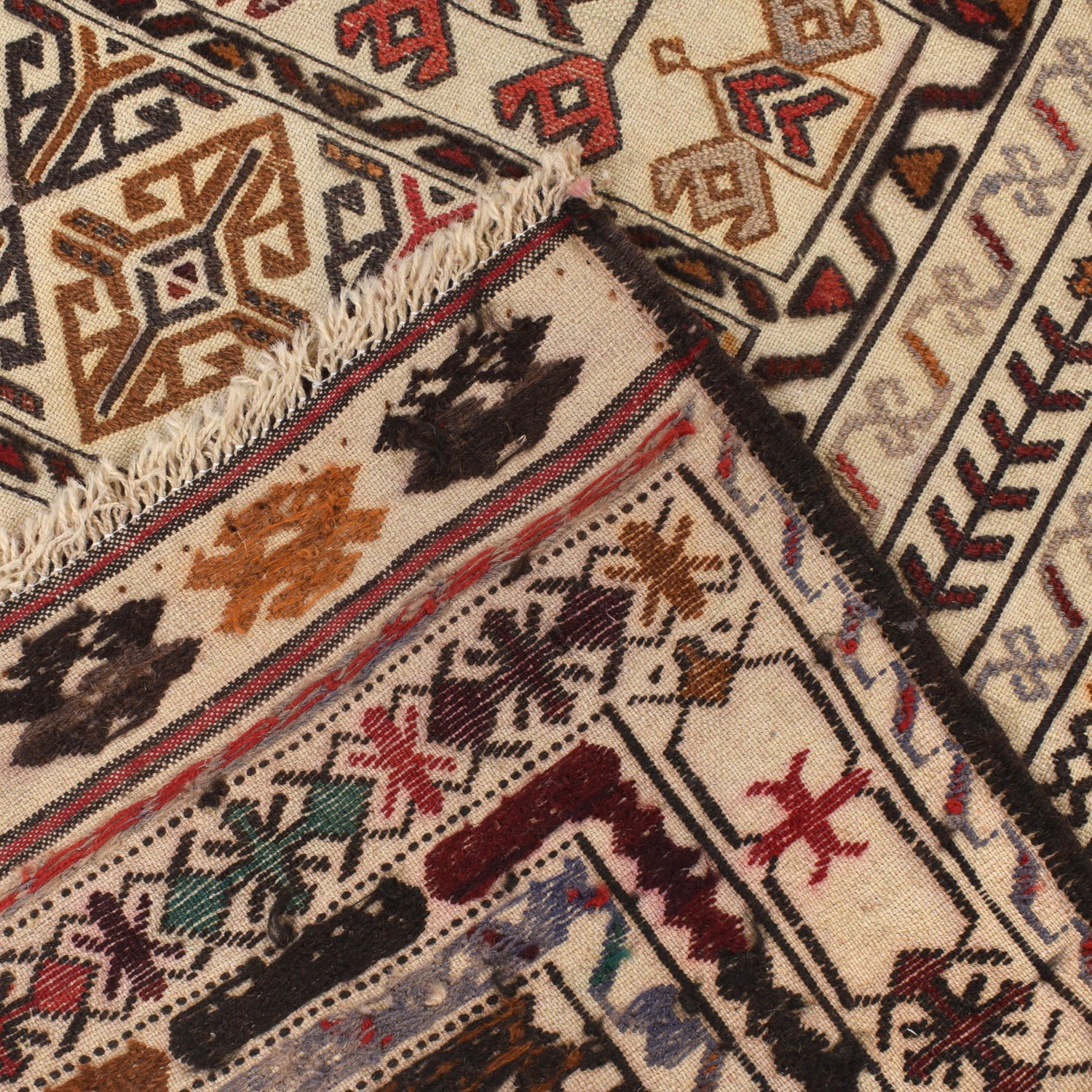 Handmade Soumak Kelim 4' 2" x 5' 10" ft / 128 x 178 cm - No. R22077