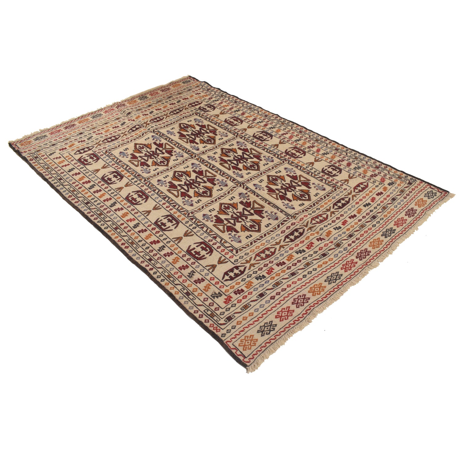 Handmade Soumak Kelim 4' 6" x 6' 5" ft / 136 x 196 cm - No. R22255