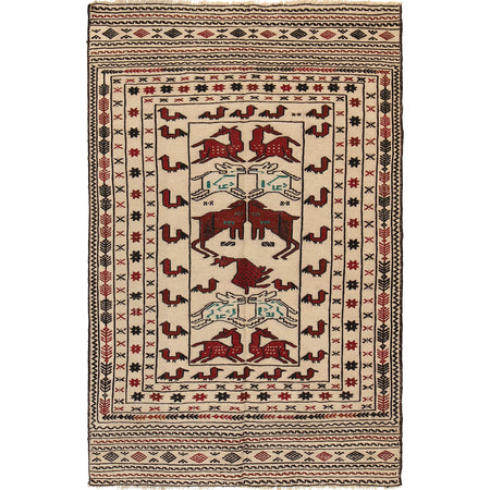 Handmade Soumak Kelim 3' 11" x 6' 3" ft / 120 x 191 cm - No. R22257