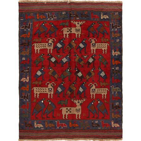 Hand Knotted Birds Pictorial Area Rug 4' 2" x 5' 7" ft / 127 x 171 cm - No. R22259