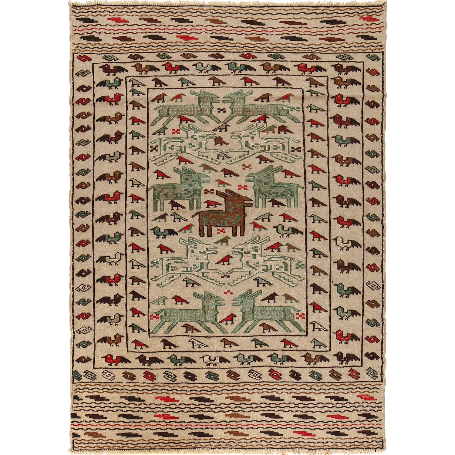 Handmade Soumak Kelim 4' 2" x 6' 2" ft / 126 x 187 cm - No. R22278