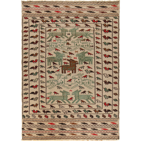 Handmade Soumak Kelim 4' 2" x 6' 2" ft / 126 x 187 cm - No. R22278