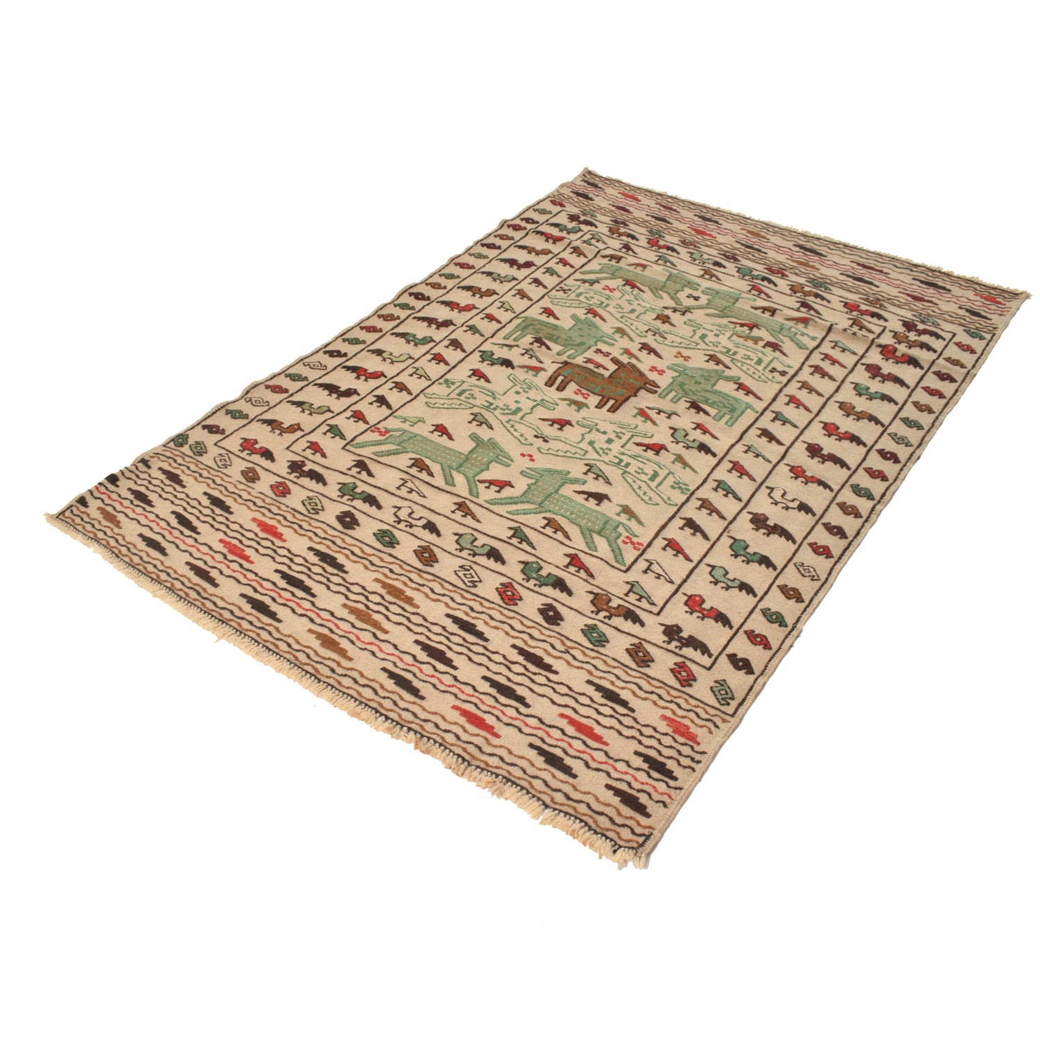 Handmade Soumak Kelim 4' 2" x 6' 2" ft / 126 x 187 cm - No. R22278