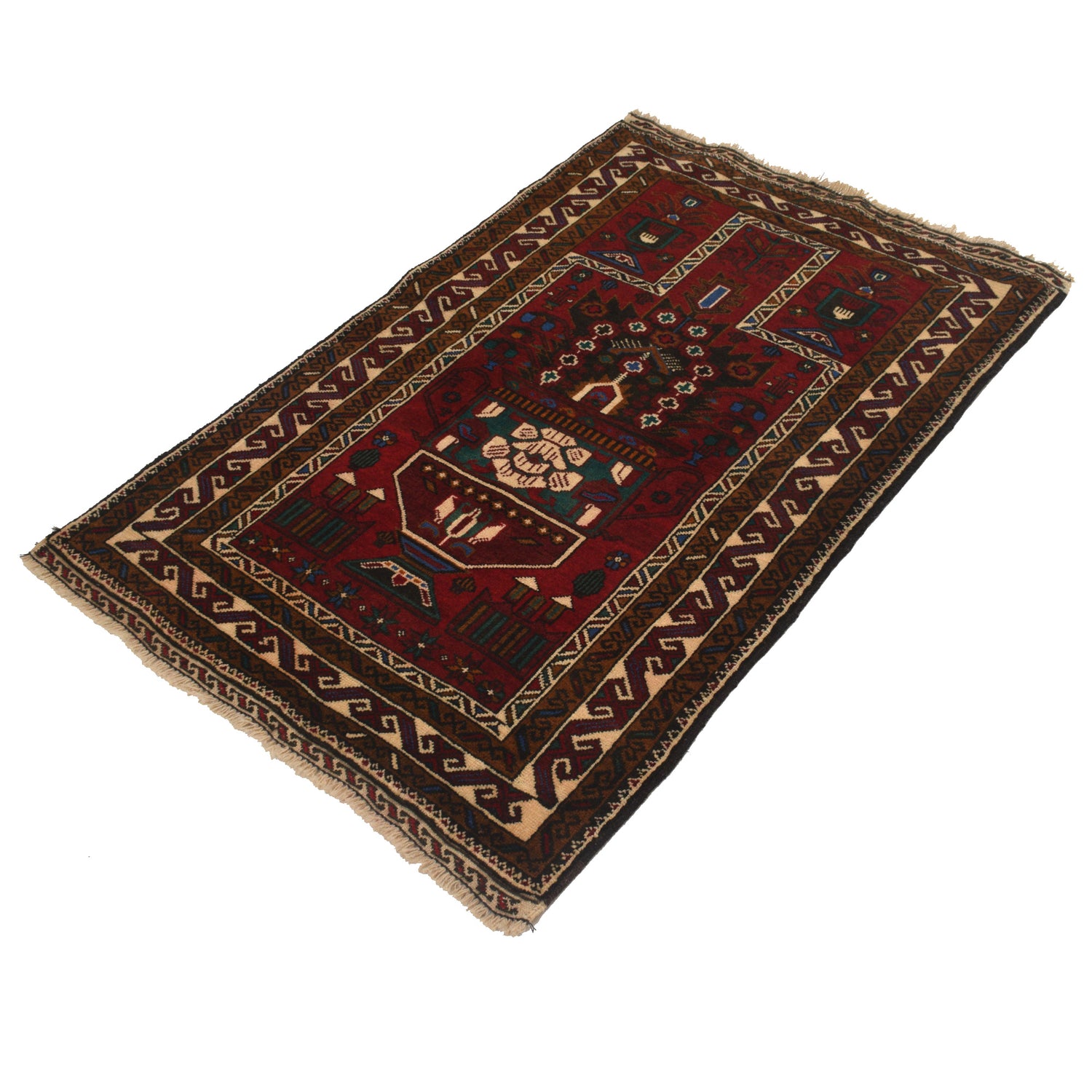 Red Color Prayer Rug 2' 11" x 4' 6" ft / 88 x 136 cm - R22288