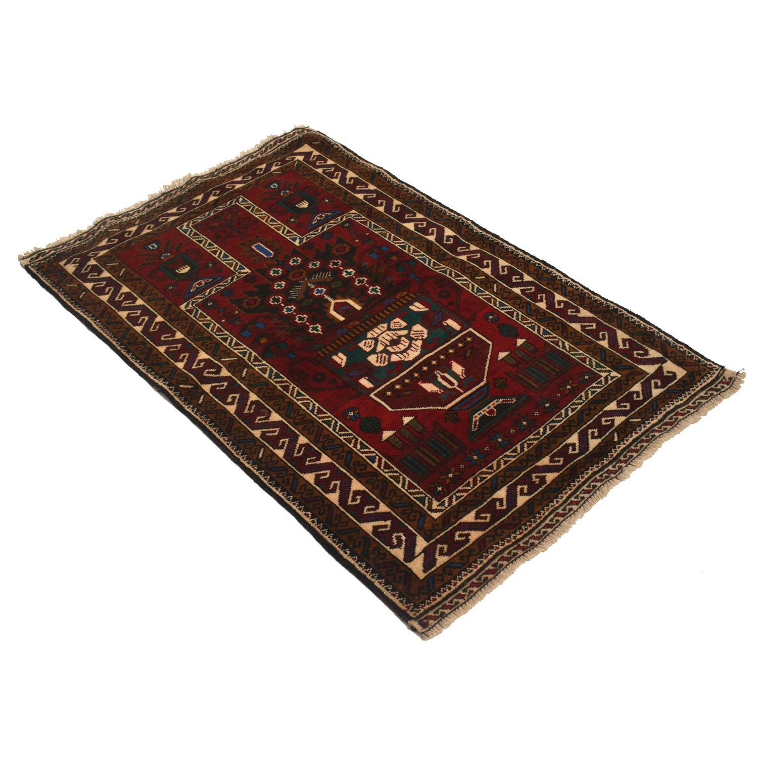 Red Color Prayer Rug 2' 11" x 4' 6" ft / 88 x 136 cm - R22288