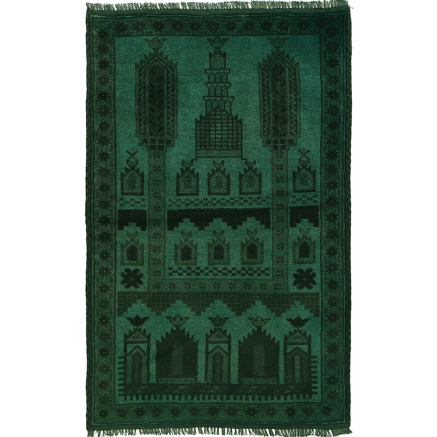 Green Overdyed Prayer Area Rug 2' 10" x 4' 5" ft / 87 x 135 cm - No. R22812
