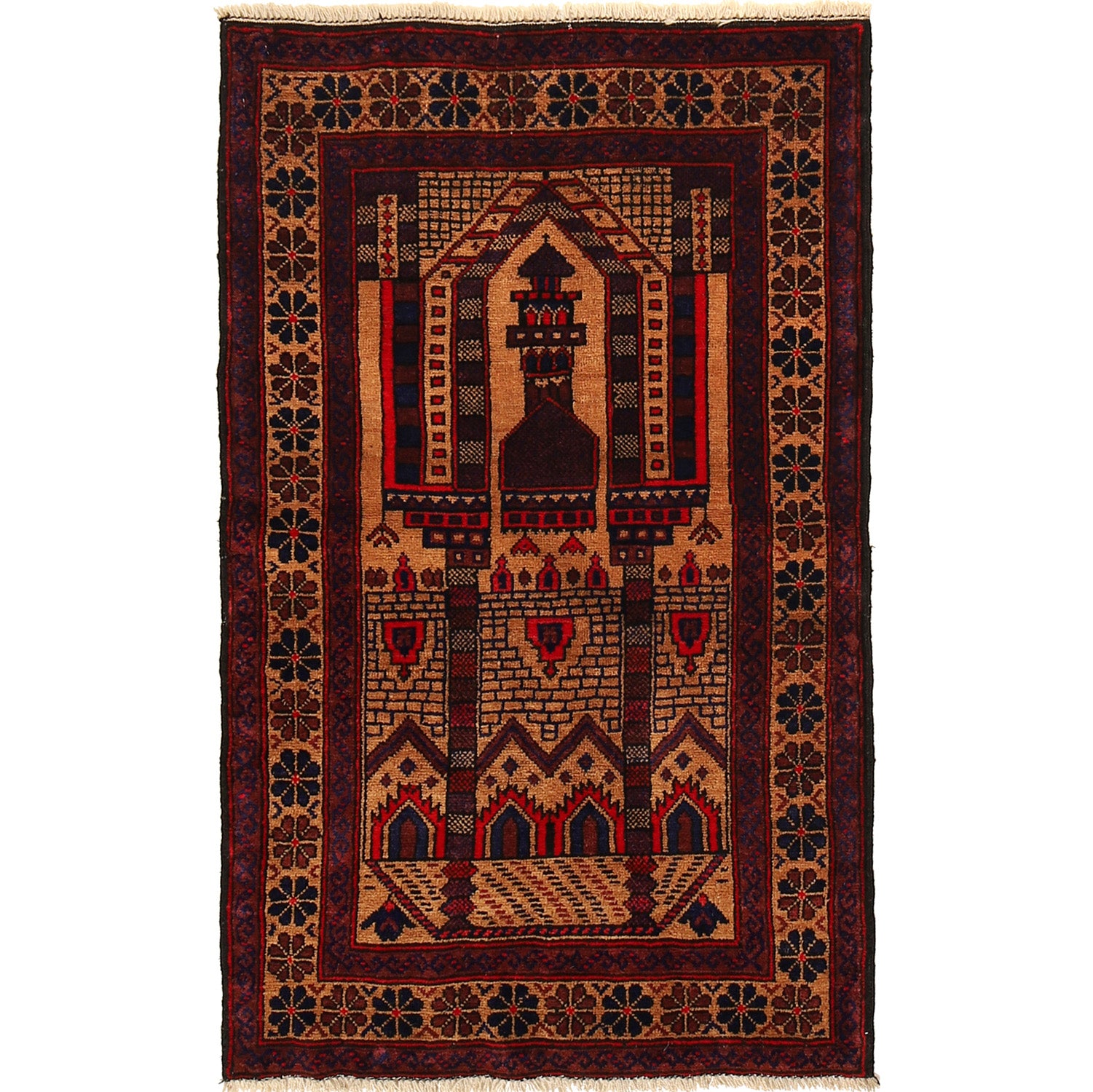 Handmade Prayer Rug 2' 6" x 4' 2" ft / 77 x 128 cm - No. R23703