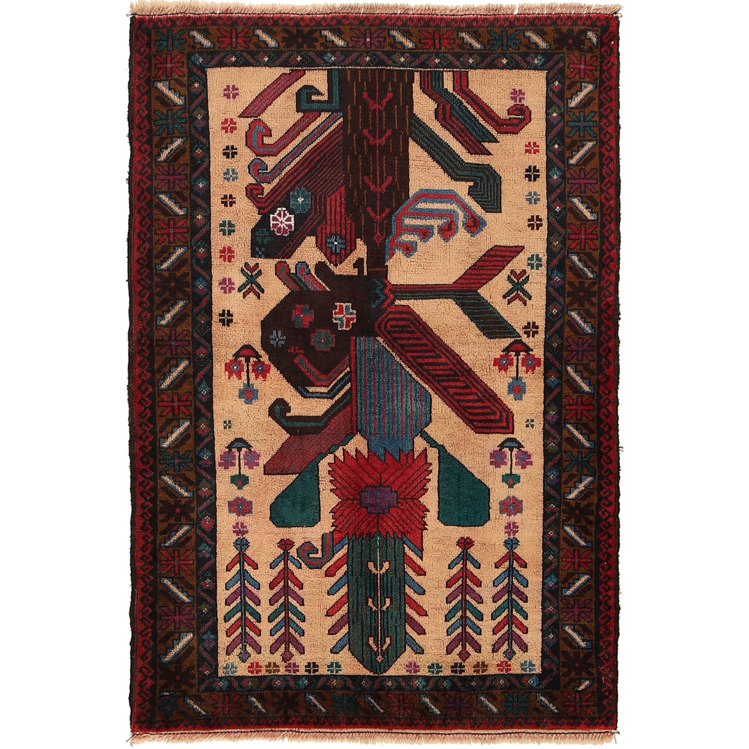 Hand Knotted Baluchi Rug 2' 11" x 4' 4" ft / 89 x 133 cm - No. R23722