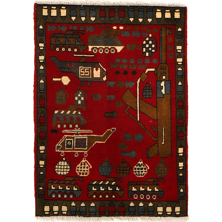 Red War Rug 2' 1" x 2' 9" ft / 63 x 85 cm - No. R23803