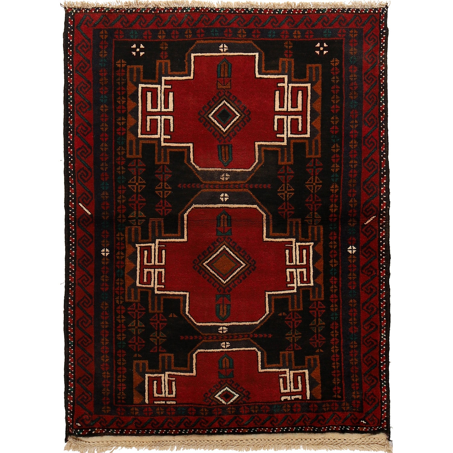 Hand Knotted Baluchi Rug 3' 3" x 4' 4" ft / 100 x 133 cm - No. R24196