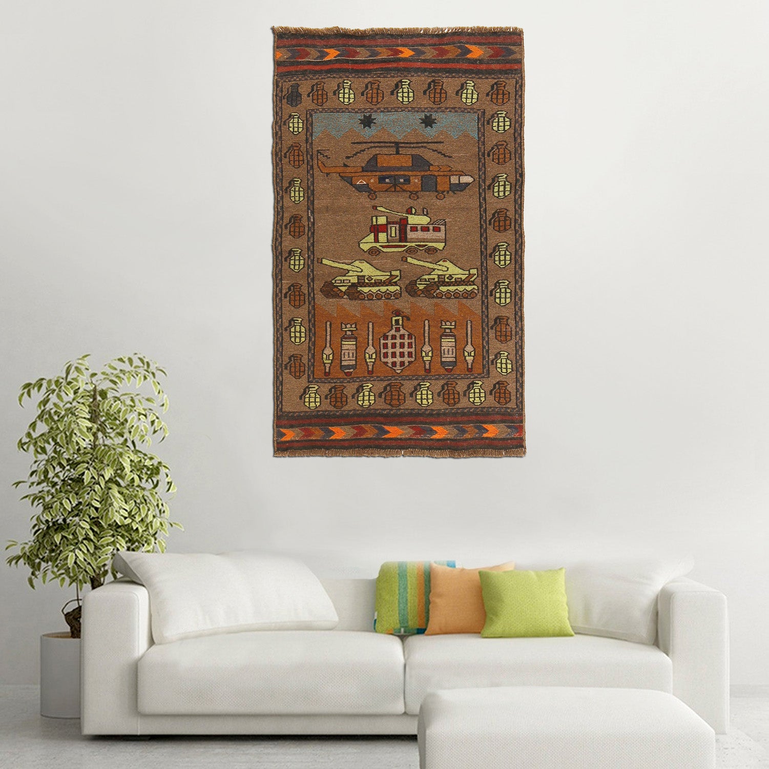 Afghan War Kilim – Military Design 2' 9" x 4' 8" ft / 84 x 142 cm - No. R24919