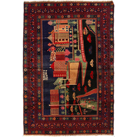 Handmade Pictorial Carpet 4' 3" x 6' 6" ft / 130 x 198 cm - No. R25331
