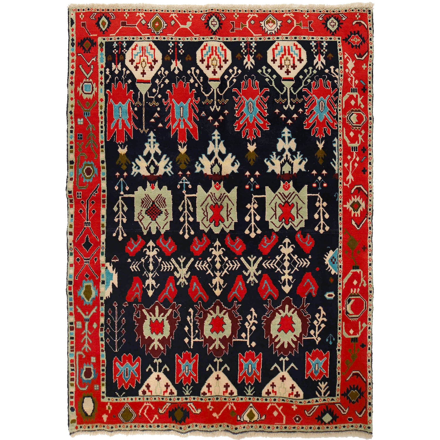 Hand Knotted Kohistani Carpet 5' 6" x 7' 8" ft / 167 x 234 cm - No. R25332