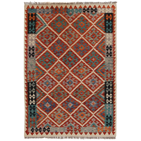 Hand Woven Wool Kelim 4' 1" x 5' 8" ft / 124 x 173 cm - No. P26250
