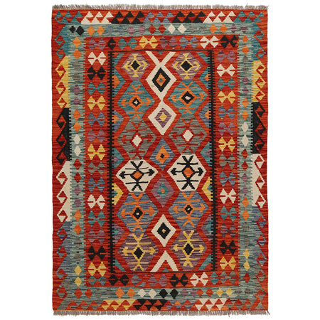 Hand Woven Wool Kelim 4' 3" x 6' 2" ft / 130 x 188 cm - No. P26258